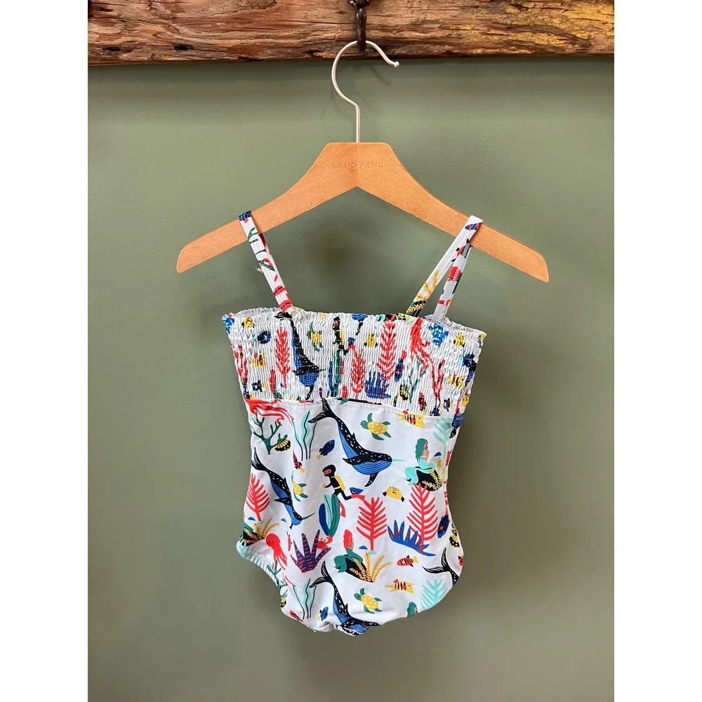 Hanna Andersson Kids Sea Life Whale Smocked One Piece Swimsuit Multicolor 110 5 - Picture 3 of 4